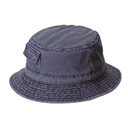 Blue denim bucket hat on a white background