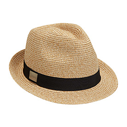 Fedora hat for men. Beige straw fedora with black band