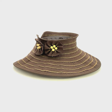 Wrap Around Roll Up Sun Visor with Flowers - Milani Hats Visor Cap Milani Hats