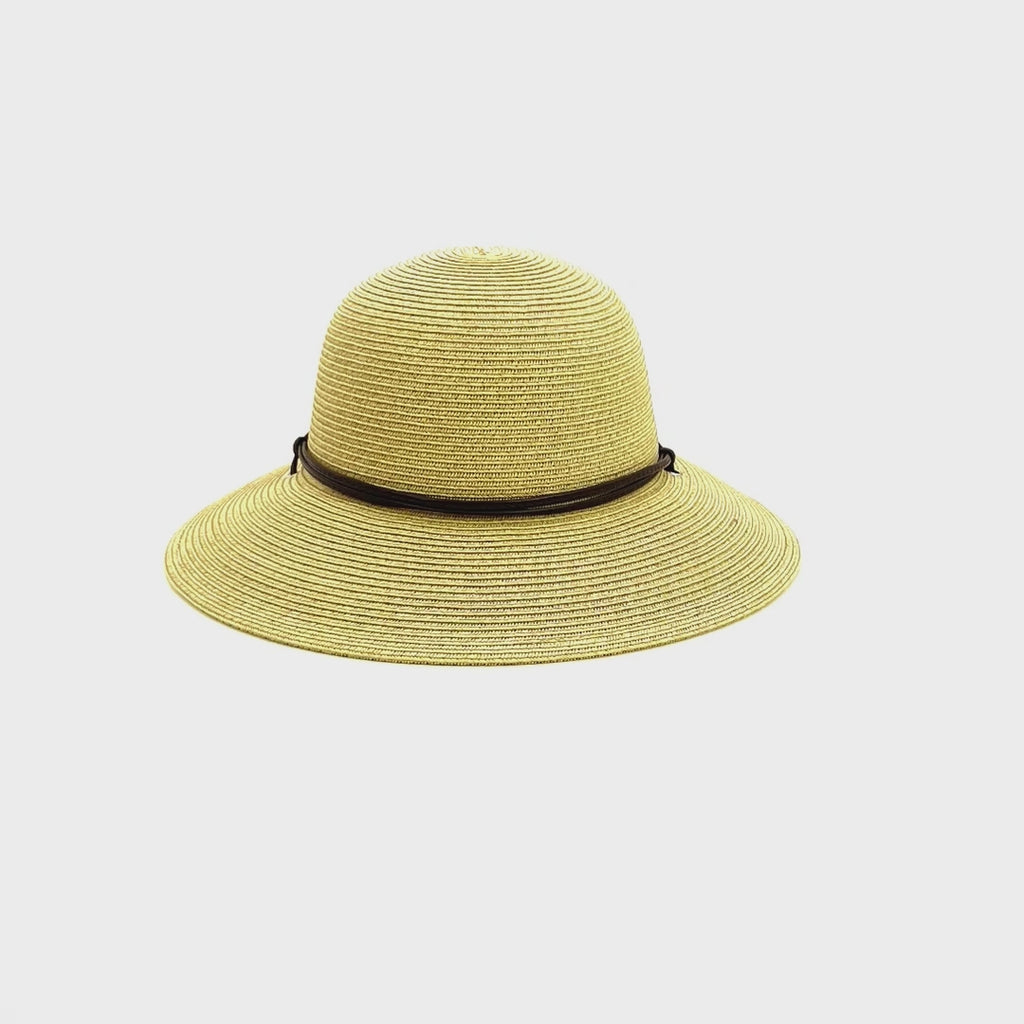 Women's sun hat for small heads. Multi tone straw hat with chin strap