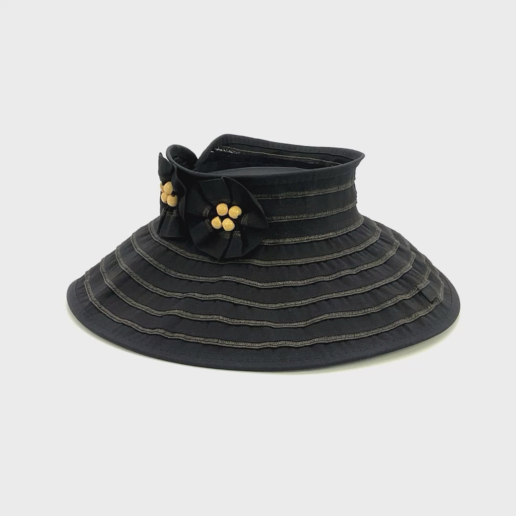 Wrap Around Roll Up Sun Visor with Flowers - Milani Hats Visor Cap Milani Hats