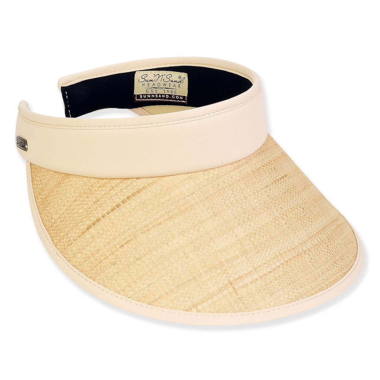 Raffia Straw Slip-On Sun Visor Trimmed with Fabric - Sun 'N' Sand Hats Visor Cap Sun N Sand Hats HH3378A Beige