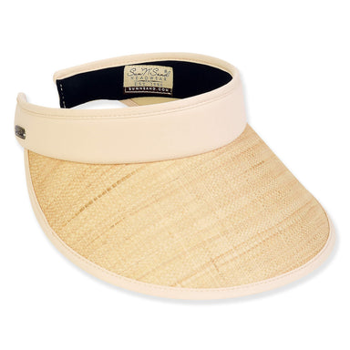 Raffia Straw Slip-On Sun Visor Trimmed with Fabric - Sun 'N' Sand Hats Visor Cap Sun N Sand Hats HH3378A Beige