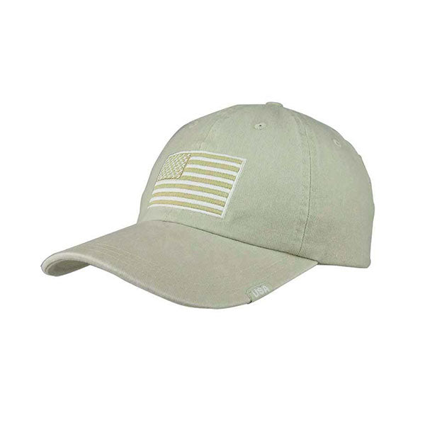 USA Flag Garment Washed Twill Cap with Brass Buckle Closure Cap MegaCI 7601F-BG Beige