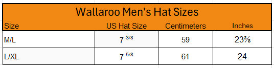 Carter Fedora by Wallaroo Hats size chart