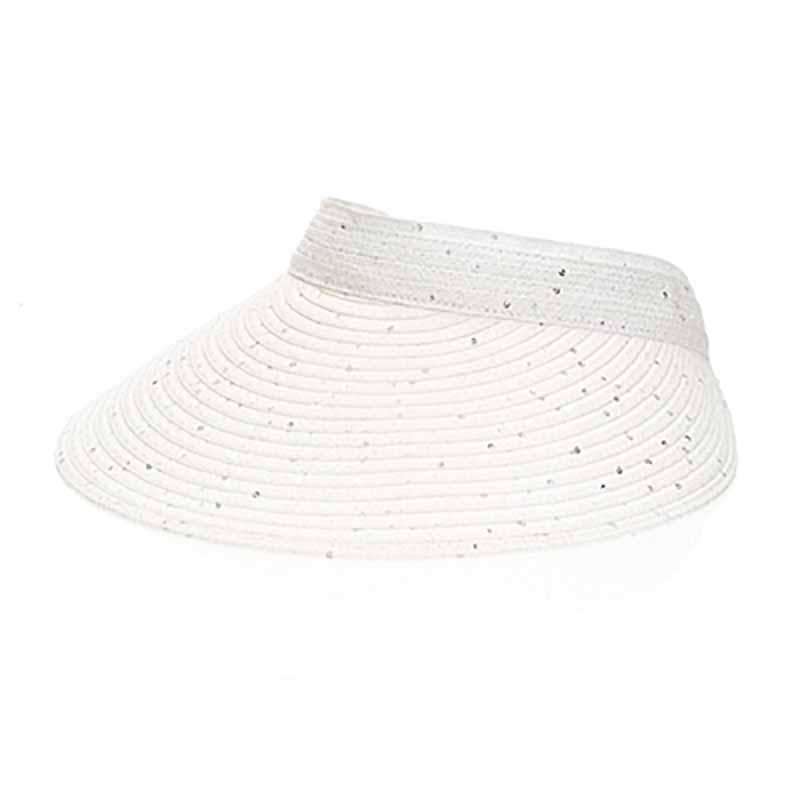 Wide Brim Roll Up Sun Visor with Sequin Visor Cap Boardwalk Style Hats da1709wh White  