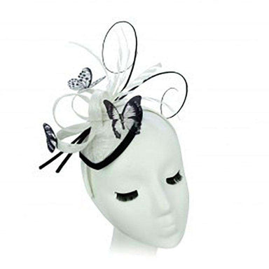 Sinamay Fascinator with Butterflies by Something Special Hat Fascinator Something Special Hat HF2813wh White with Black  