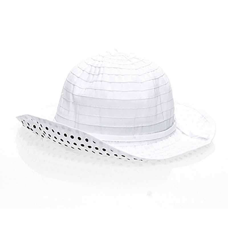 Girl's Shapeable Sun Hat with Polka Dot Underbrim Wide Brim Sun Hat Boardwalk Style Hats 2931wh White Small (54 cm) 