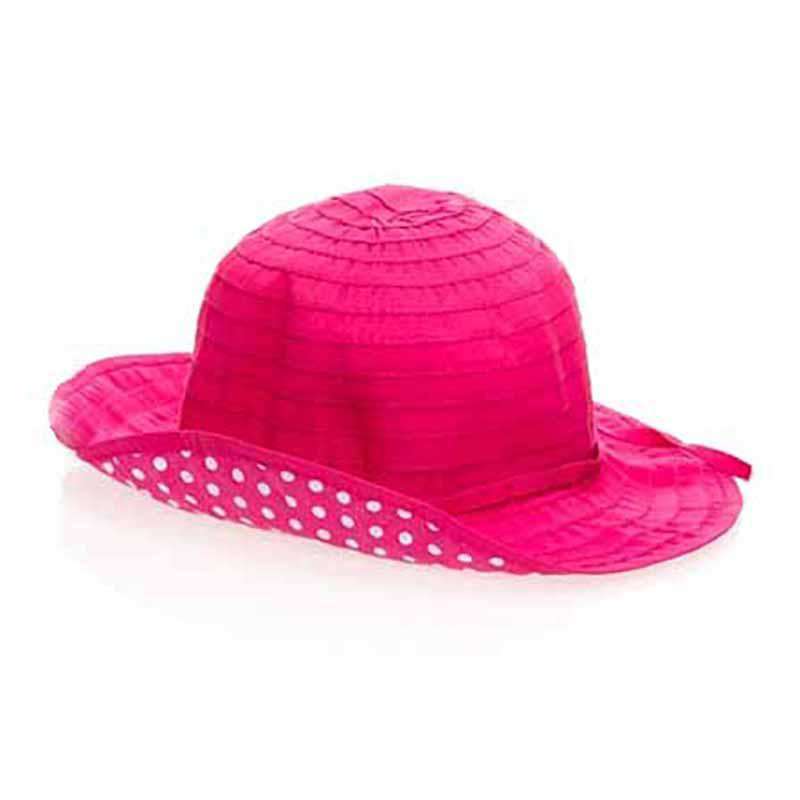 Girl's Shapeable Sun Hat with Polka Dot Underbrim Wide Brim Sun Hat Boardwalk Style Hats 2931FC Fuchsia Small (54 cm) 