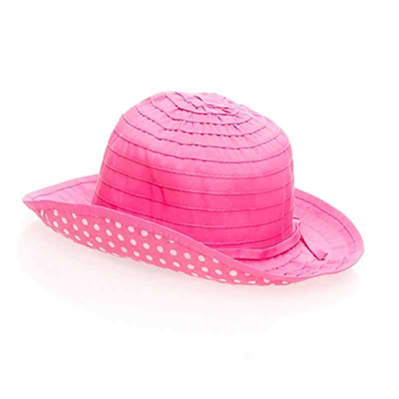 Girl's Shapeable Sun Hat with Polka Dot Underbrim Wide Brim Sun Hat Boardwalk Style Hats 2931PK Pink Small (54 cm) 