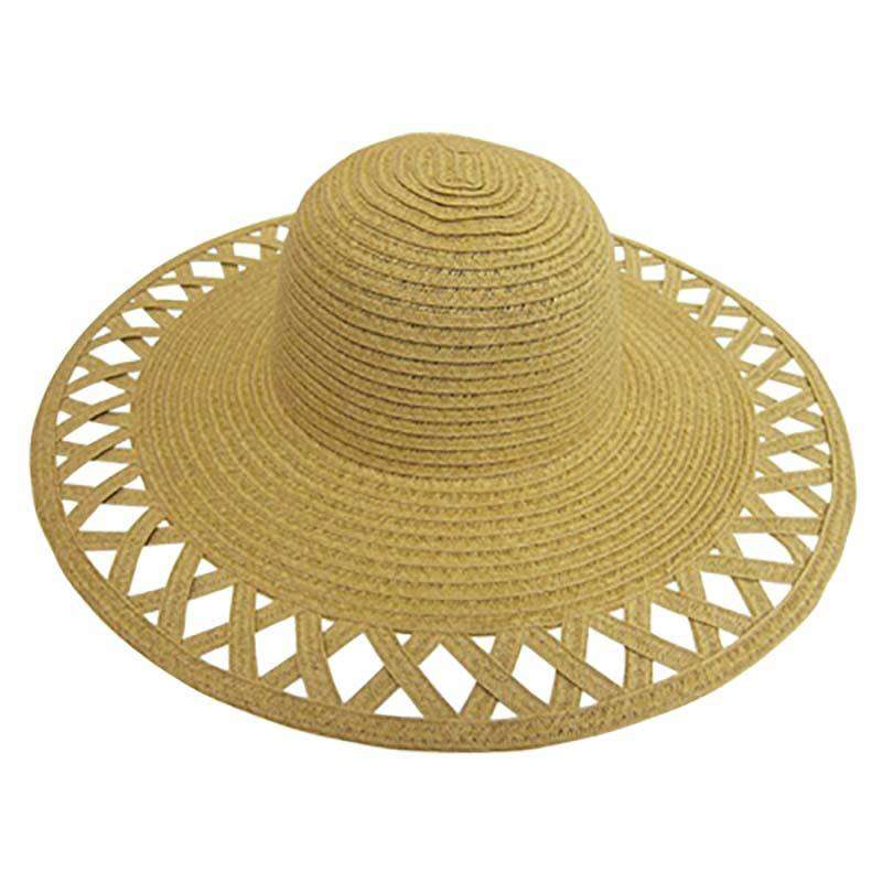 Wide Brim Straw Sun Hat Cutout Brim Resort Cruise Beach Coastal Baja Statement Oversized Beach Straw Hat Extra Large Wide Brim Visor Roll  main image 2