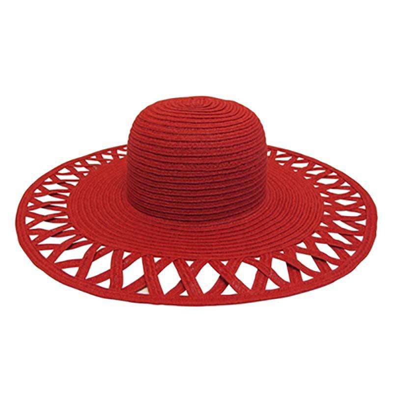 Cutout Brim Straw Summer Hat, Red - Boardwalk Style Wide Brim Sun Hat Boardwalk Style Hats DA530RD Red Medium (57 cm) 