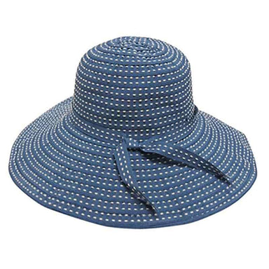 Embroidered Ribbon Wide Brim Sun Hat Wide Brim Sun Hat Boardwalk Style Hats da594bl Blue Medium (57 cm) 