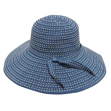 Embroidered Ribbon Wide Brim Sun Hat Wide Brim Sun Hat Boardwalk Style Hats da594bl Blue Medium (57 cm)