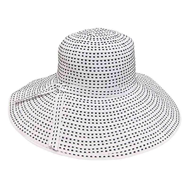 Embroidered Ribbon Wide Brim Sun Hat Wide Brim Sun Hat Boardwalk Style Hats da594wh White Medium (57 cm) 