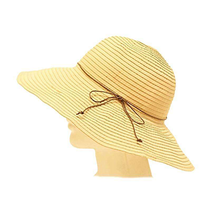 Shapeable Brim Ribbon Crusher Sun Hat - DNMC Hats Wide Brim Sun Hat Boardwalk Style Hats da661bg Beige Medium (57 cm) 