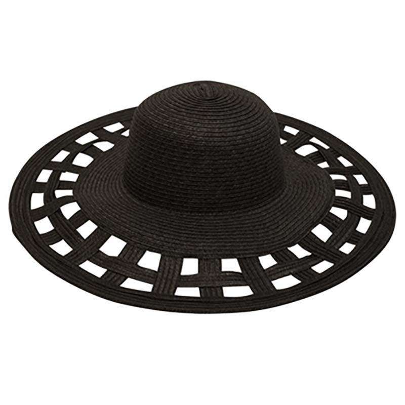 Cutout Brim Summer Hat Wide Brim Sun Hat Boardwalk Style Hats  Black  