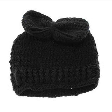 Hand Crocheted Fashion Bun Beanie with Bow - DNMC Hats Beanie Boardwalk Style Hats da7016 Black M/L (58 cm) 