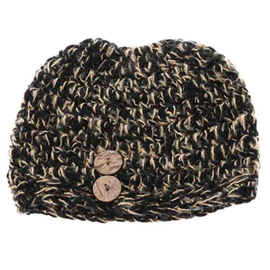 Knit Tweed Fashion Bun Beanie Hat - DNMC Beanie Boardwalk Style Hats da7044 Black & Tan M/L (58 cm) 
