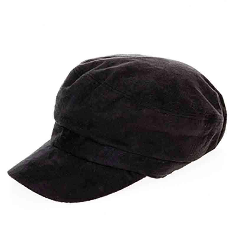 Faux Suede Cadet Cap - DNMC Cap Boardwalk Style Hats da7061 Black Medium (57 cm) 