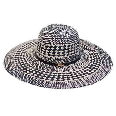 Crisscross Pattern Handwoven Sun Hat Wide Brim Sun Hat Boardwalk Style Hats WSda771BK Black and Ivory  