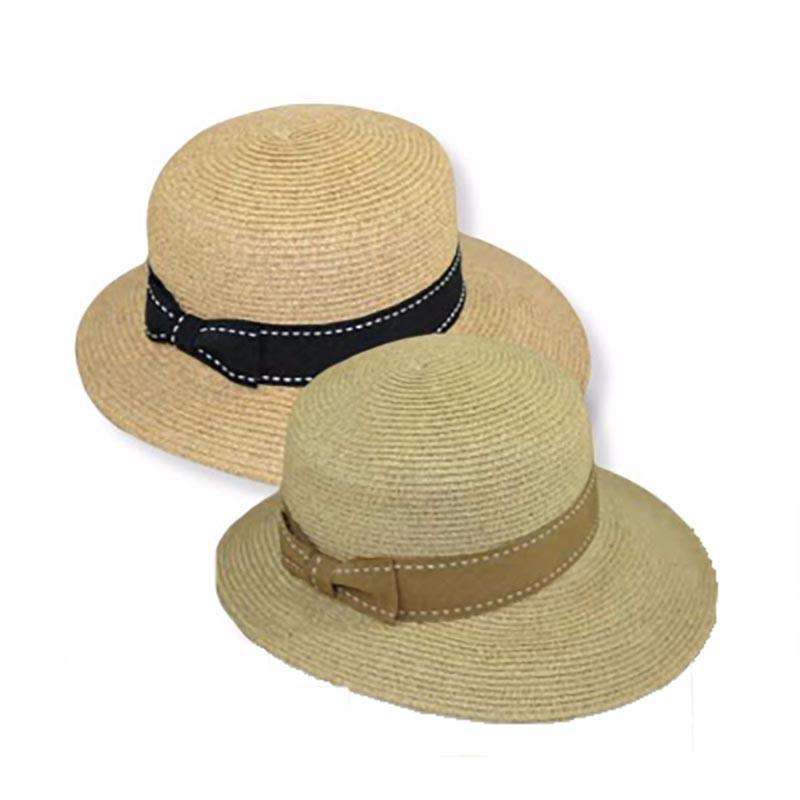 Narrowing Brim Summer Hat with Stitched Bow, Wide Brim Hat - SetarTrading Hats 