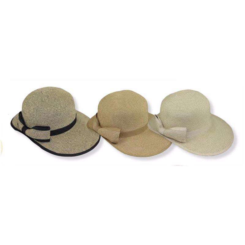 Facesaver Hat with Ribbon Trim and Bow Wide Brim Hat Jeanne Simmons Accessories