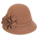 Adora® Wool Hat - Wool Felt Cloche with Self Floral Duo Cloche Adora Hats AD984B Pecan Medium (57 cm) 
