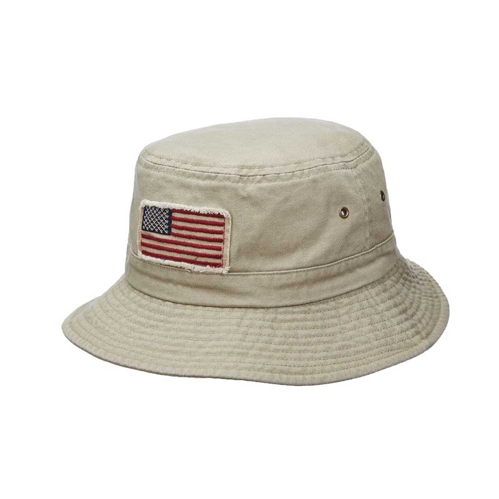 Homage Garment Washed Twill Bucket Hat with American Flag - DPC Outdoor Hats