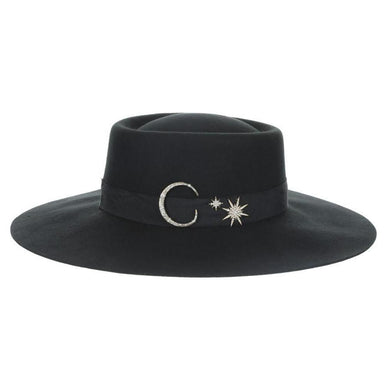 Aphrodite Wool Felt Gaucho Hat with Celestial Charms - Scala Hats Bolero Hat Scala Hats LF283-BLK Black Medium (57 cm) 