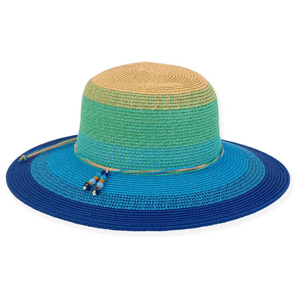 Aquamarine Striped Straw Floppy Hat for Petite Heads - Sunny Dayz™ Wide Brim Sun Hat Sun N Sand Hats HK464 Blue Small (54 cm) 