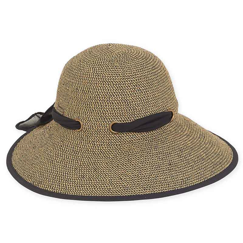Backless Sun Savor Hat with Chiffon Scarf - Sun 'N' Sand Hat Facesaver Hat Sun N Sand Hats HH2404B Black Tweed Medium (57 cm) 