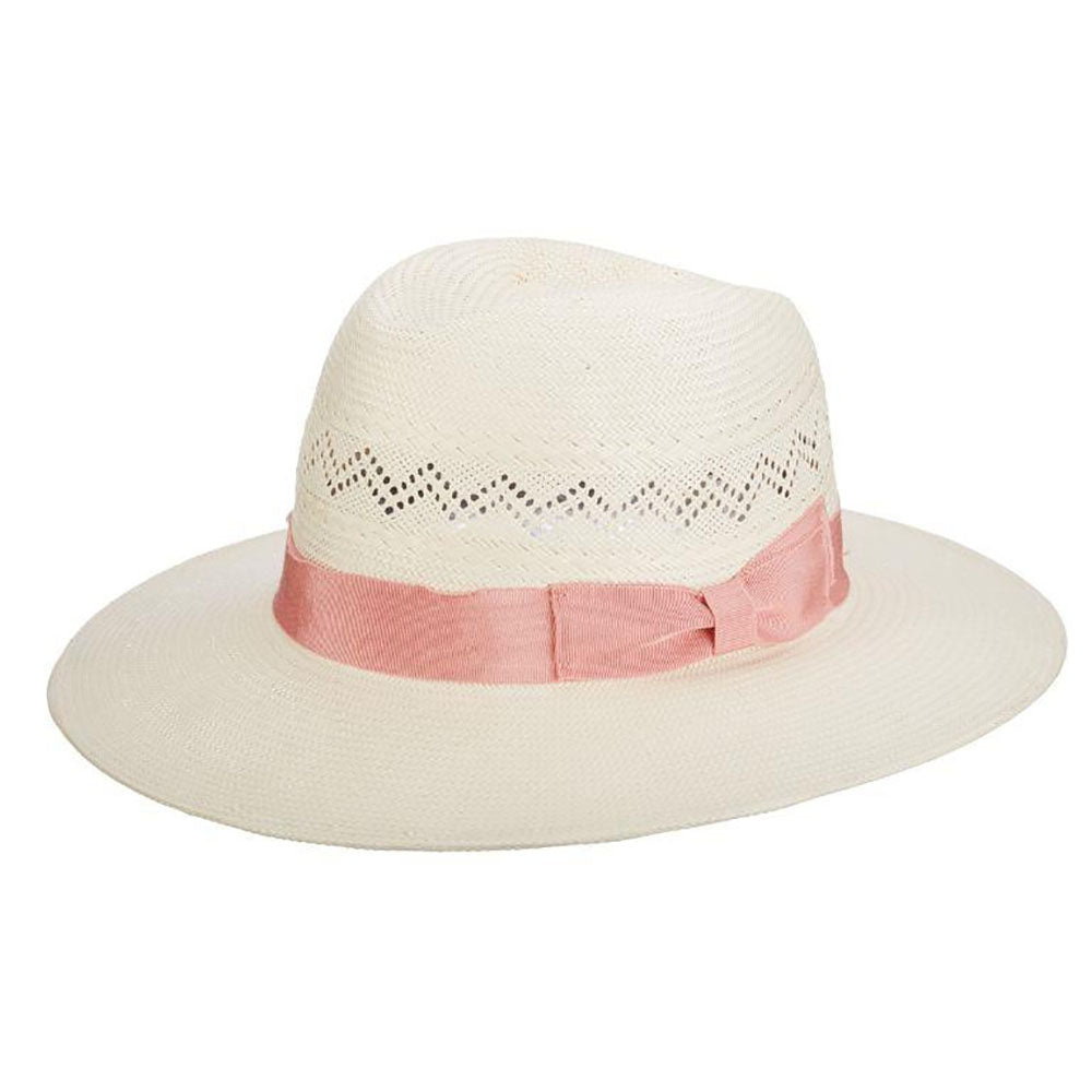 Bel Air White Panama Hat with Pink Bow - Brooklyn Hat Co Panama Hat Brooklyn Hat BKN1574 Ivory Medium (22 3/8") 