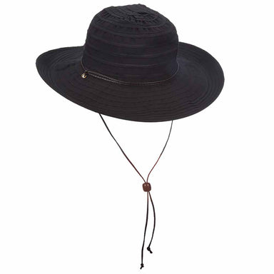 Bellarosa Ribbon Sun Hat with Chin Cord - Scala Hat Wide Brim Sun Hat Scala Hats LC752-BLK Black  