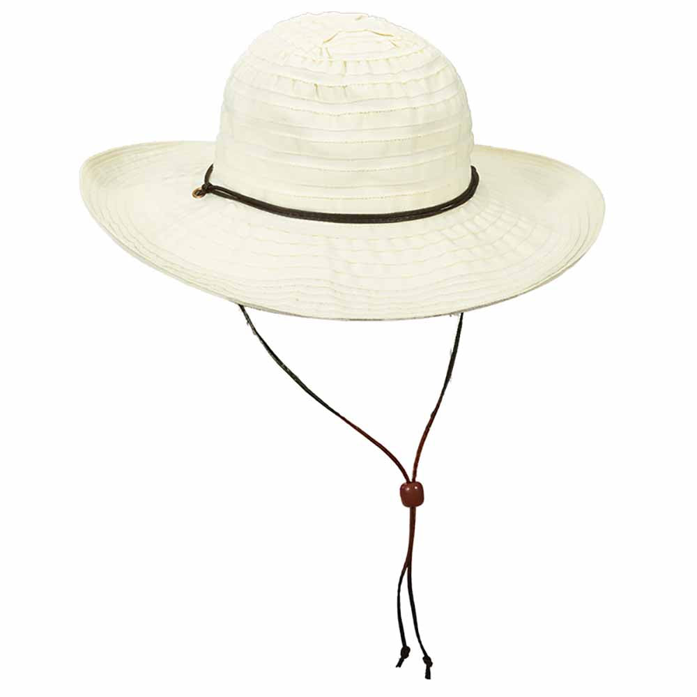 Bellarosa Ribbon Sun Hat with Chin Cord - Scala Hat Wide Brim Sun Hat Scala Hats LC752-IVO Ivory  