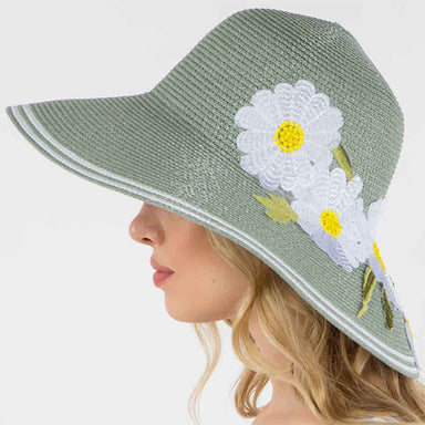 Big Brim Summer Hat with Embroidered Flower Accent - Jeanne Simmons Wide Brim Hat Jeanne Simmons    