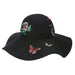Black Wide Brim Hat with Embroidered Appliques - Brooklyn Hats Wide Brim Hat Brooklyn Hat BKN1602 Black M/L 