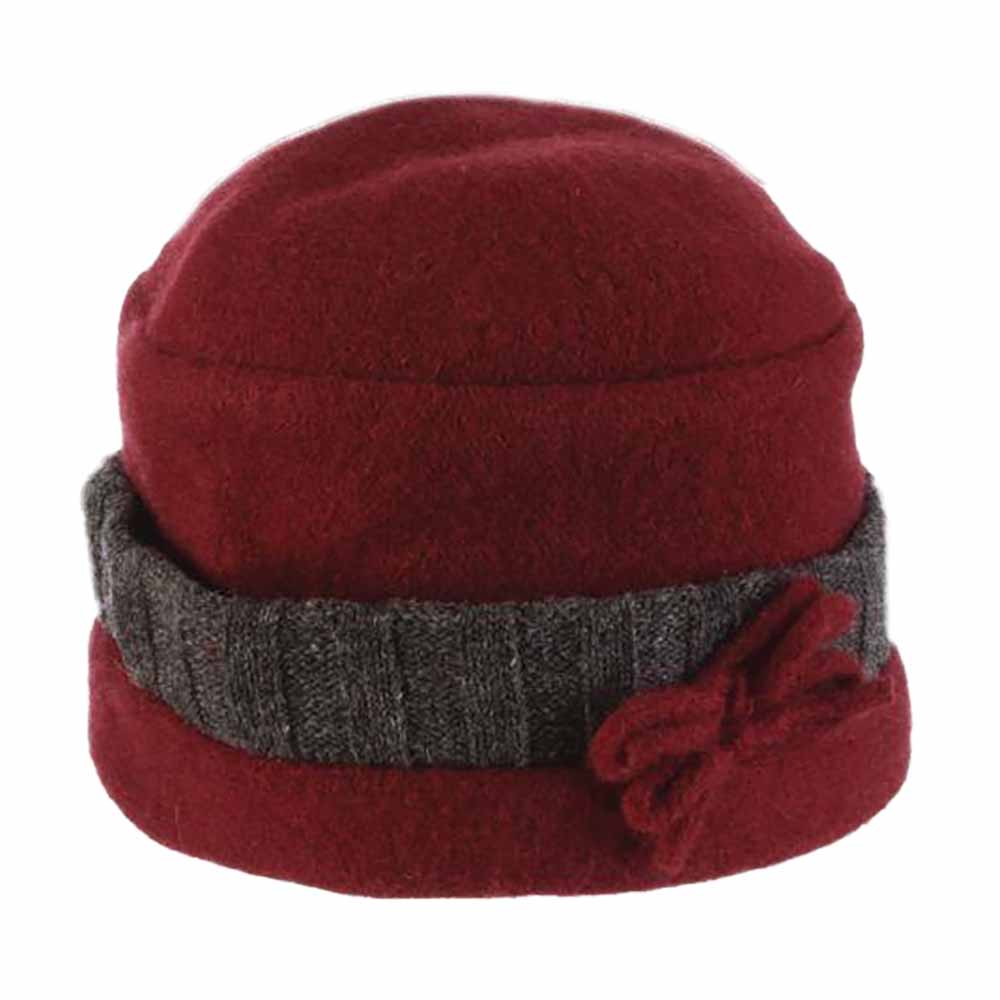 Boiled Wool Cuffed Turban Beanie - Scala Hat Beanie Scala Hats LW720 Wine  