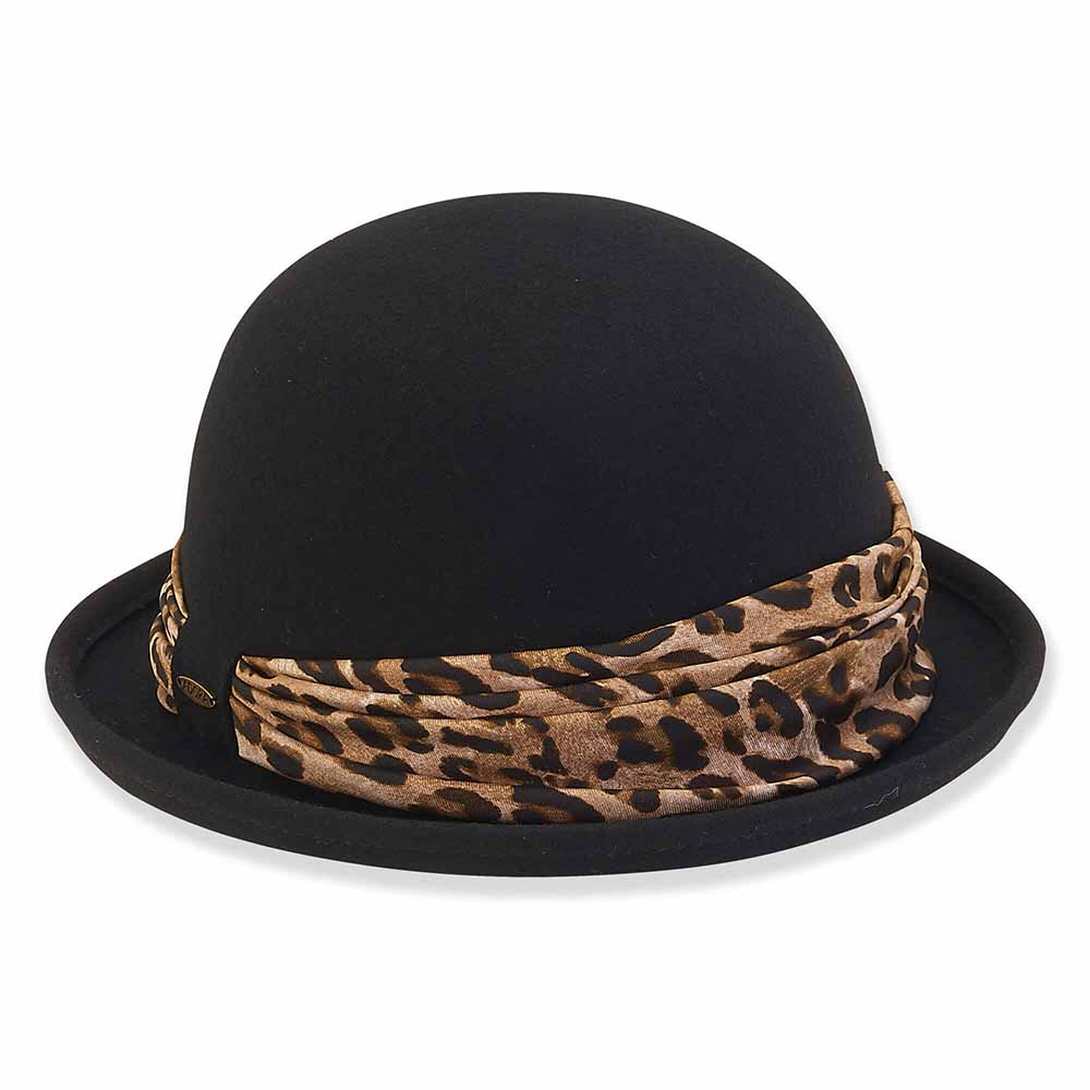 Bowler Hat with Animal Print Band - Adora® Wool Hats Bowler Hat Adora Hats AD1294A Black Medium (57 cm) 