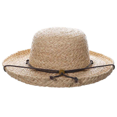 Braided Raffia Up Brim Hat with Chin Cord - Scala Hats, Kettle Brim Hat - SetarTrading Hats 