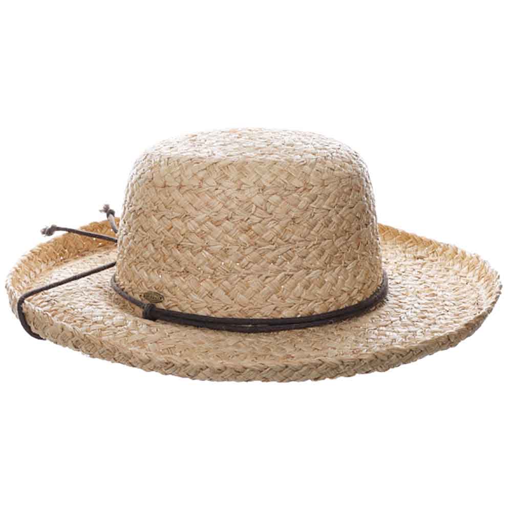 Braided Raffia Up Brim Hat with Chin Cord - Scala Hats