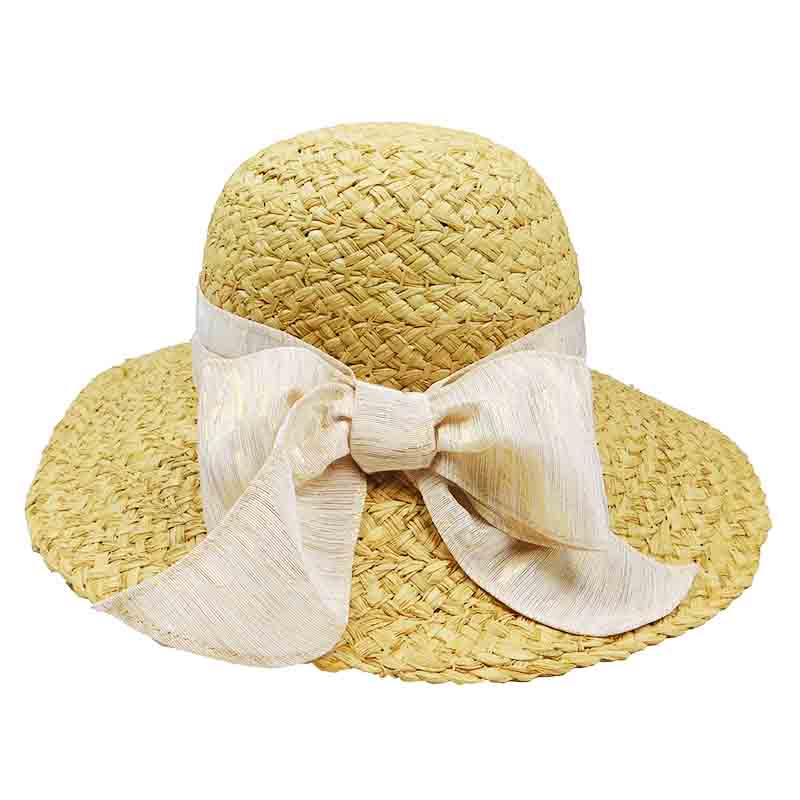 Raffia Wide Brim Sun Hat with Metallic Chiffon Bow - Santa Rosa Cappelli Wide Brim Sun Hat Cappelli Straworld    