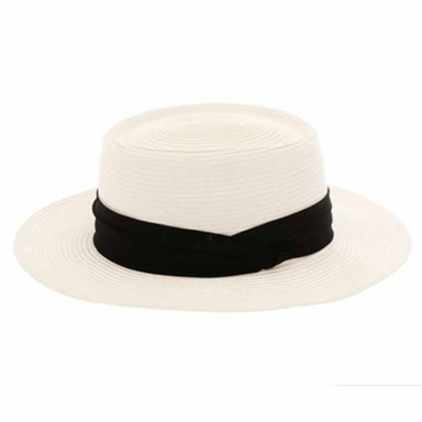Elegant Straw Boater Hat with 3-Pleat Band - Boardwalk Style Gambler Hat Boardwalk Style Hats da1851wh White Medium (57 cm) 