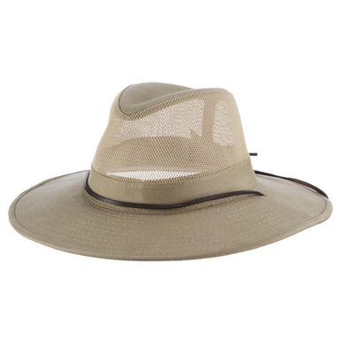 Brushed Twill Mesh Crown Safari with Chin Cord - DPC Outdoor Design Safari Hat Dorfman Hat Co. 864M-KAKI1 Khaki Small (55 cm) 