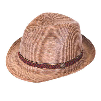 Burnt Palm Leaf Fedora Hat with Tribal Band- Tula Hats, Fedora Hat - SetarTrading Hats 