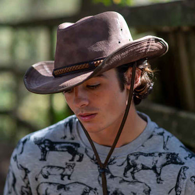 Buster Weathered Vegan Leather Outback Hat - DPC Headwear, Safari Hat - SetarTrading Hats 