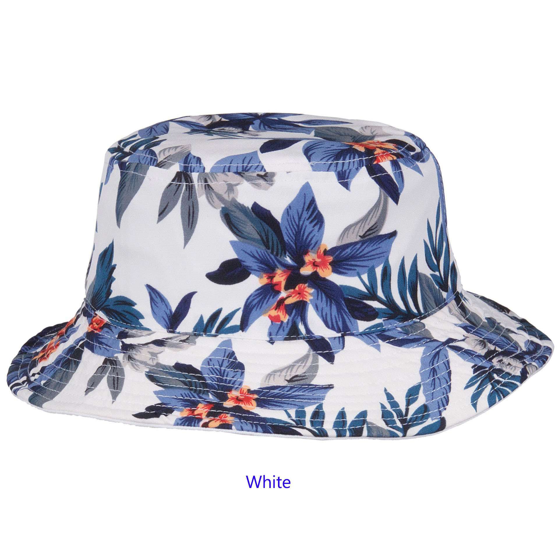 Reversible Floral Print-Solid Color Bucket Hat - Karen Keith Hats Navy Palm / L/XL (58-60 cm)