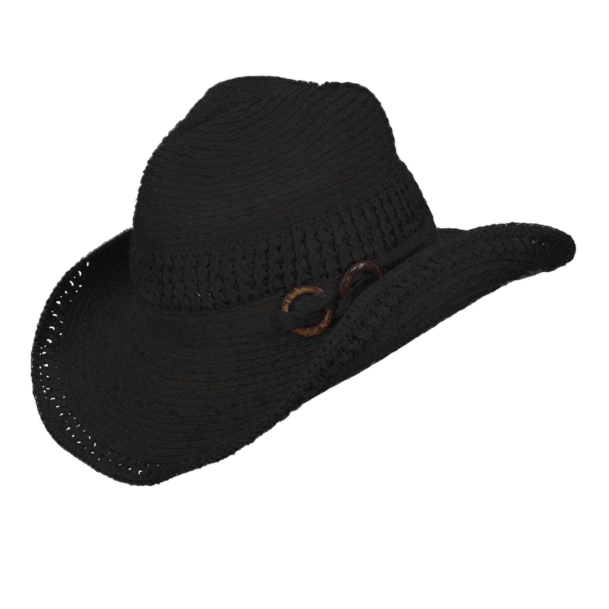 Raffia Western Hat with Coconut Ring - Callanan Handmade Hats Cowboy Hat Callanan Hats CR228BK Black Medium (57 cm) 