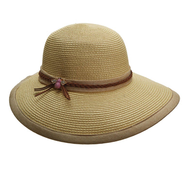 Linen Trimmed Sun Hat with Bee Jewel Accent - Callanan Hats Wide Brim Hat Callanan Hats CR260TE Tea Medium (57 cm) 