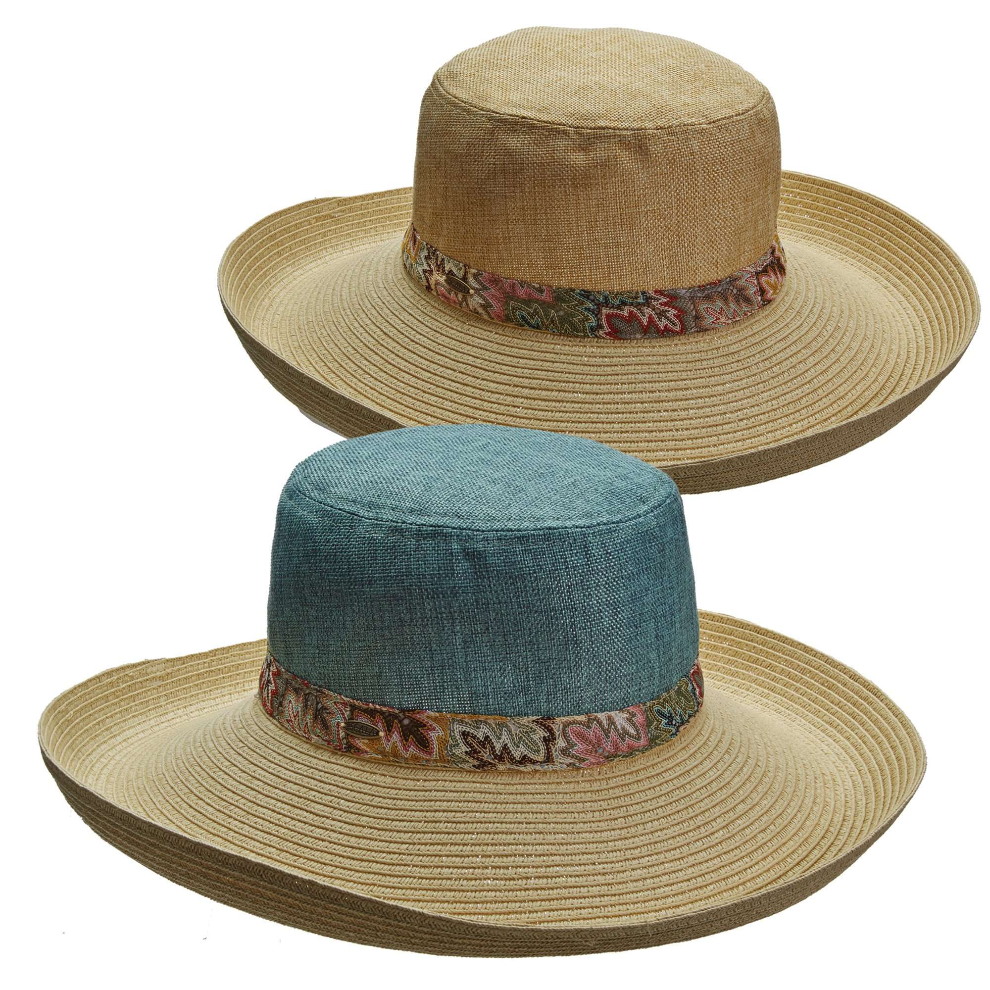 Callanan Wide Brim Straw Sun Hat Upturned Brim Packable Garden Vacation EUC Upturned Brim Linen Crown Summer Hat - Callanan Hats  main image 3